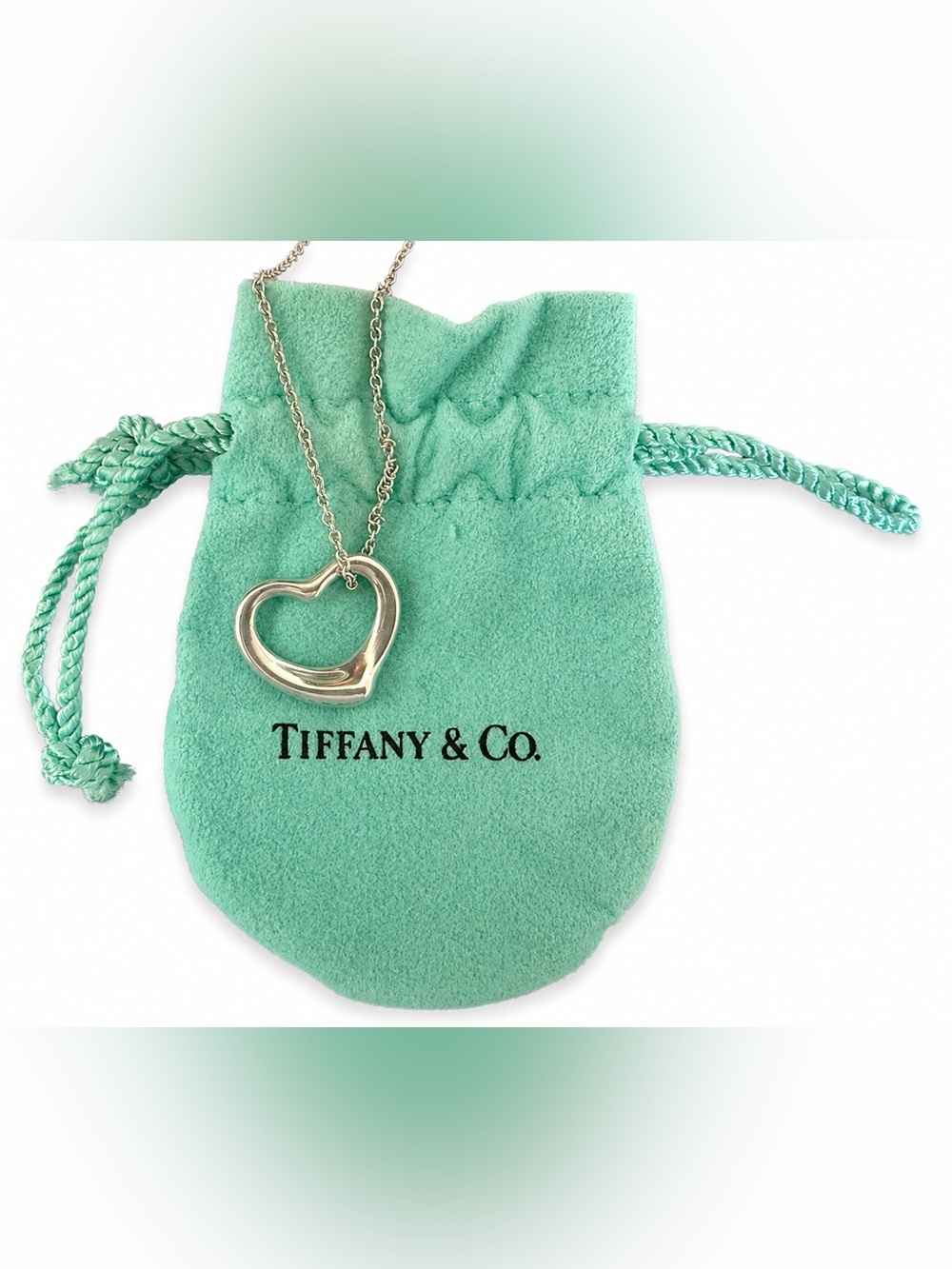 Authentic Tiffany & Co. Elsa Peretti 16mm Open Heart Necklace 925 silver luxury